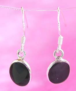 Wholesale earring, fish hook sterling silver earring with black onyx stone