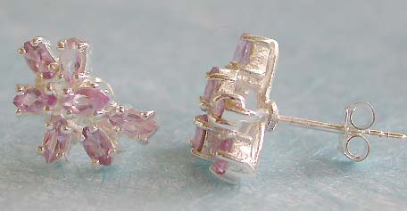 Wholesale cz earring silver jewelry, sterling silver stud earring with multi mini light purple cz forming flower pattern design