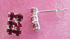 Earring silver jewelry online shop, sterling silver earring with six mini red cz inlaid