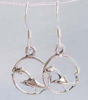 Wholesale summer jewelry, double dolphin in circle sterling silver earring