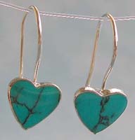 Love jewelry trend wholesale, heart love blue turquoise inlaid sterling silver hook earring