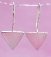 Wholesale seashell jewelry, hook earring sterling silver with triangular pinkish mother of pearl seashell