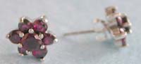 Wholesale flower jewelry, multi mini garnet stone forming flower sterling silver hook earring