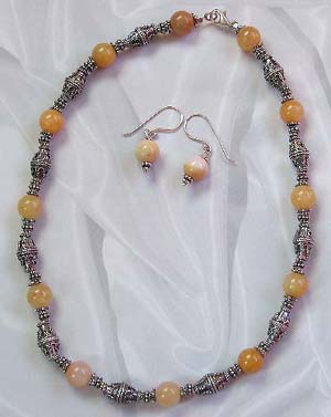 Discount jewelry catalog online wholesale bali beads jewelry set with yellow genuine agate  semi precious stone