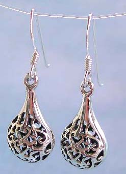 Buy jewelry blow wholesale, water-drop shape sterling silver earring carved-out floral