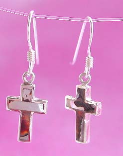Wholesale religious jewelry, sterling silver cross earring with mother of pearl seashell