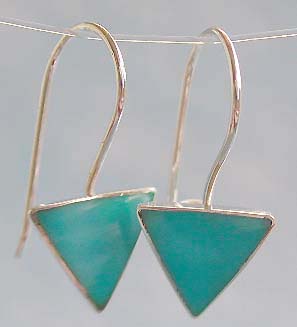 Wholesale gemstone jewelry, sterling silver earring with triangular blue turquoise