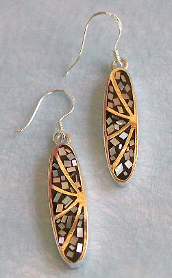 Collectible jewelry wholeslae, long elliptical design sterling silver earring with multi mini seashell inlaid