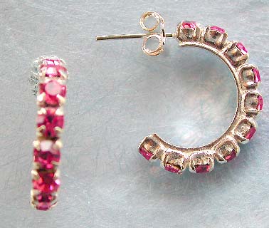 Cz jewelry manufactuer, multi pinkish cz embedded C shape sterling silver stud earring