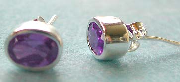 Online earring store wholesale, stud earring sterling silver with oval shape purple cz 