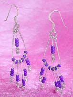 Wholesale beaded earring, sterling silver fish hook earring with multi blue beads