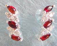 Silver jewelry Bali direct import, sterling silver stud earring with double garnet and cz stone inlaid