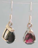 Wholesale sterling silver jewelry, fish hook earring with water-drop shape red garnet stone