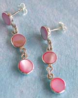 Wholesale seashell jewelry, 3 pinksih mother of pearl seashell inlaid sterling silver stud earring